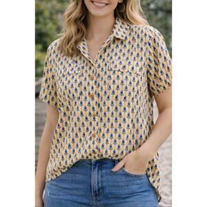 Duluth Trading organic cotton hemp short sleeve button down small